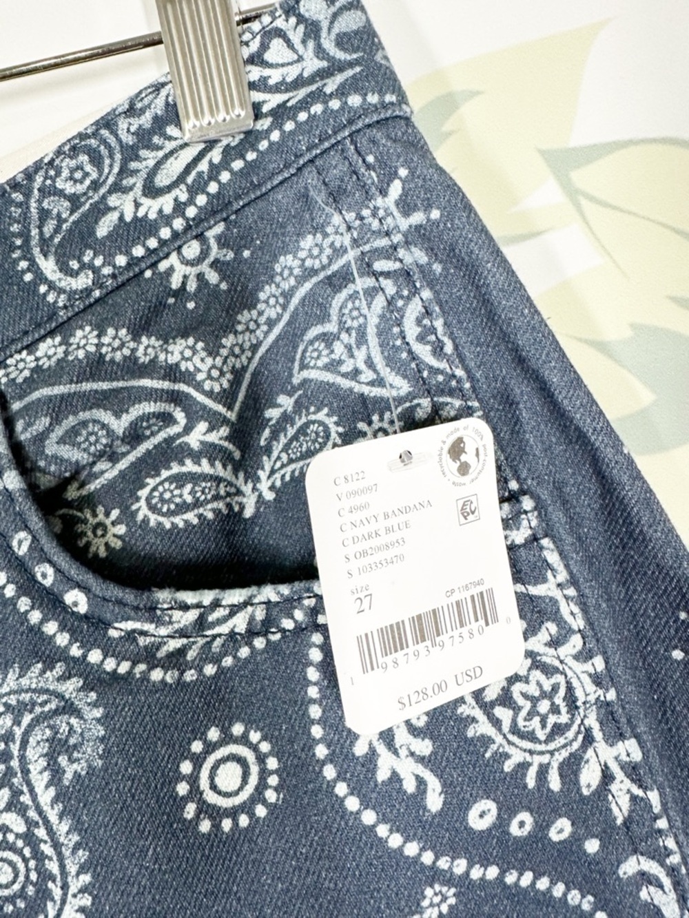 NEW Free People We The Free Good Luck Printed Navy Bandana Barrel Jeans 27 - Picture 8 of 14